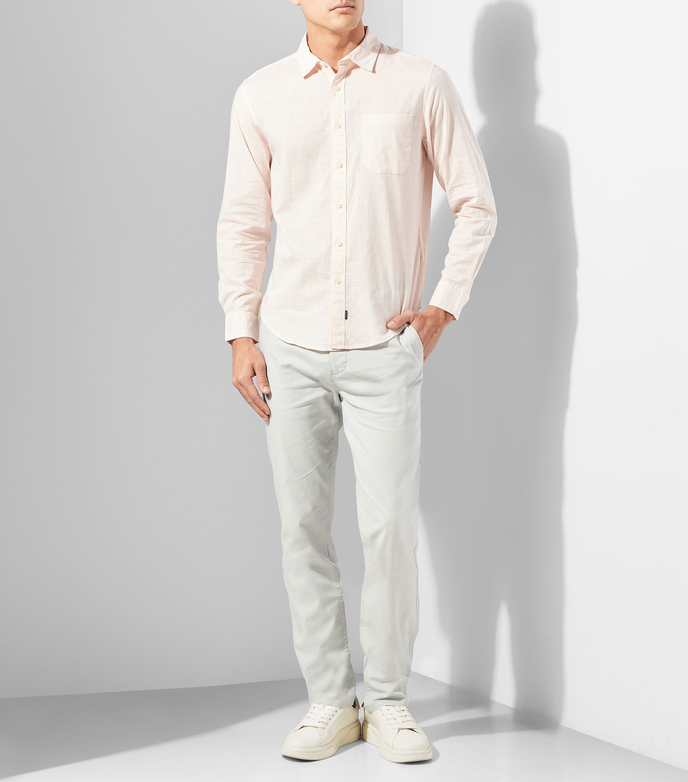 Camisa lisa manga larga Hombre